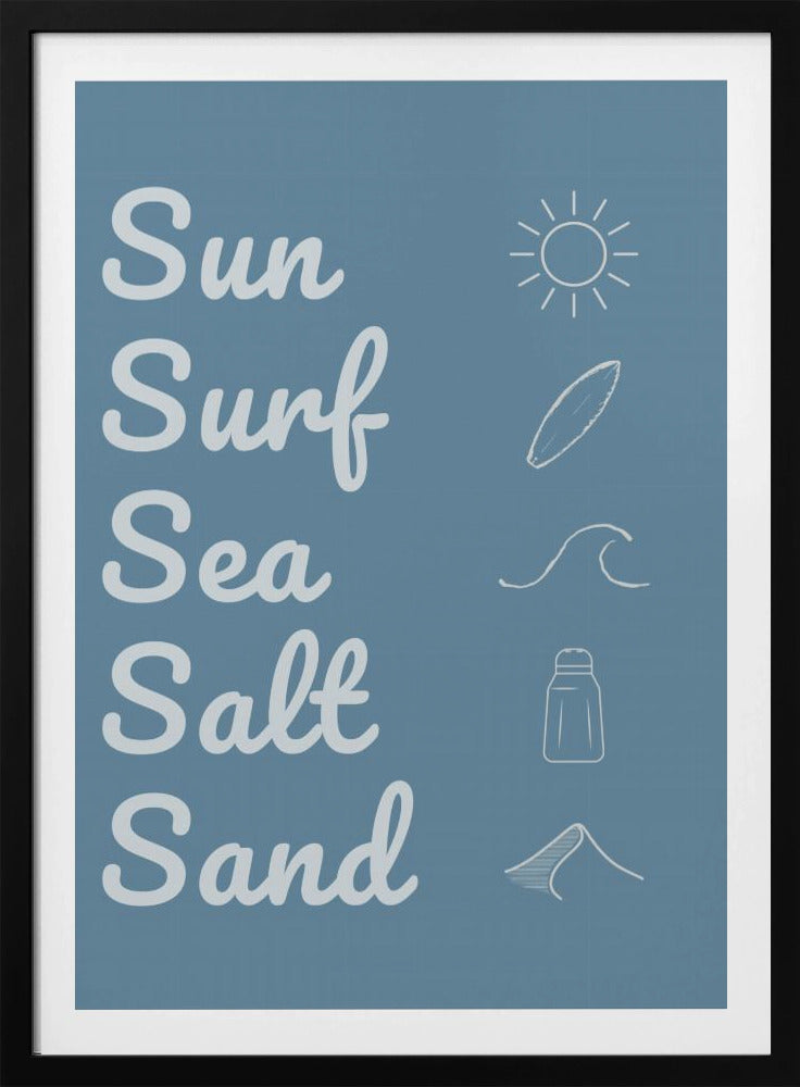 Zon, surf, zeezout, zand, donkerblauw | Poster
