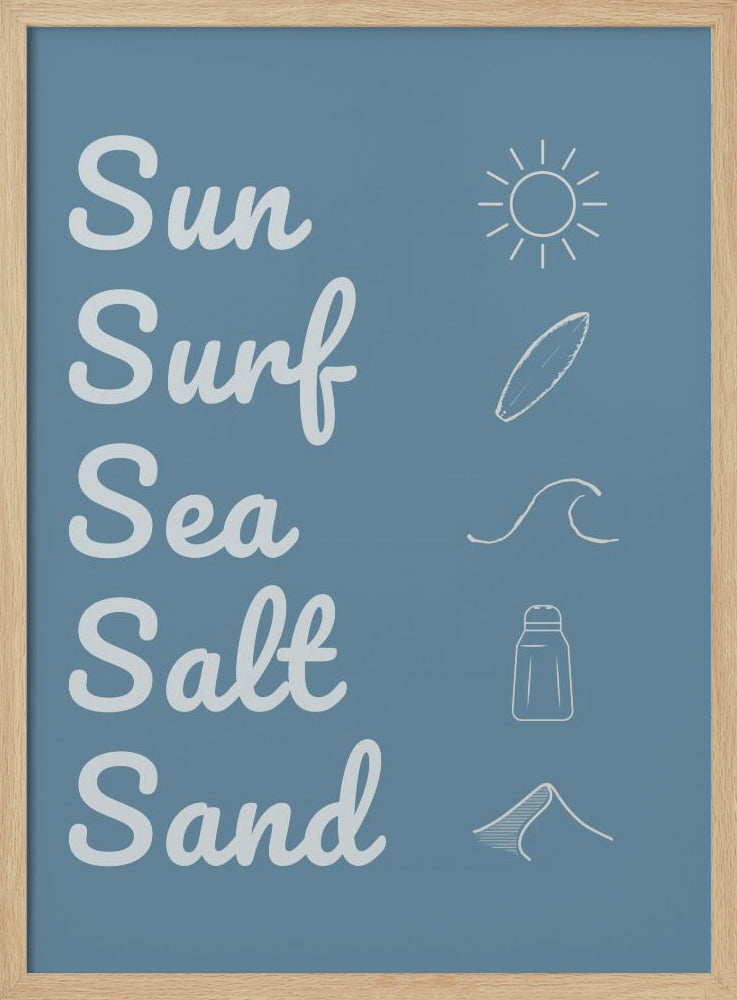 Zon, surf, zeezout, zand, donkerblauw | Poster