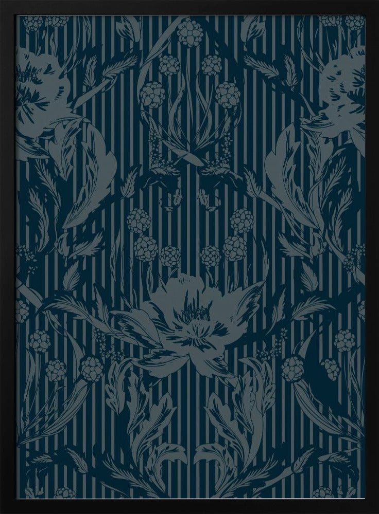 Floral Heritage Morris monochrome strepen maanlichtblauw patroon | Poster