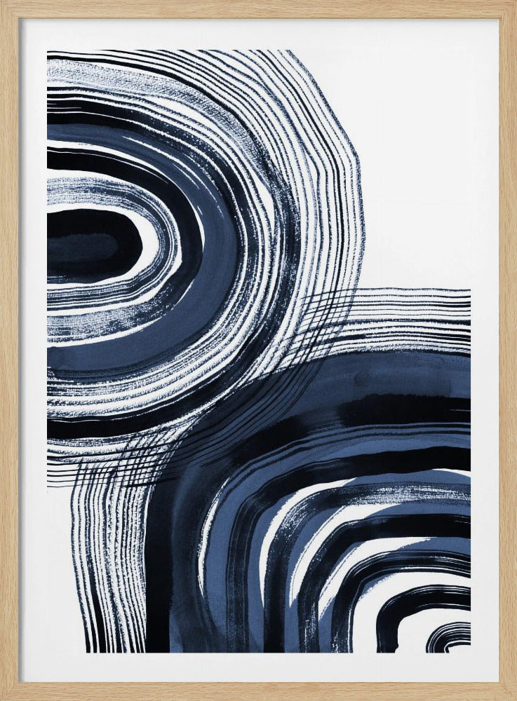 Concentrische blauwe en zwarte penseelstreken | Poster