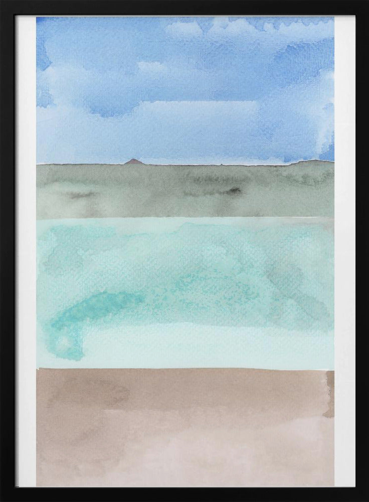 Abstracte horizontale banden van blauw, groen en beige | Poster