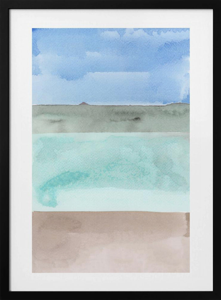 Abstracte horizontale banden van blauw, groen en beige | Poster