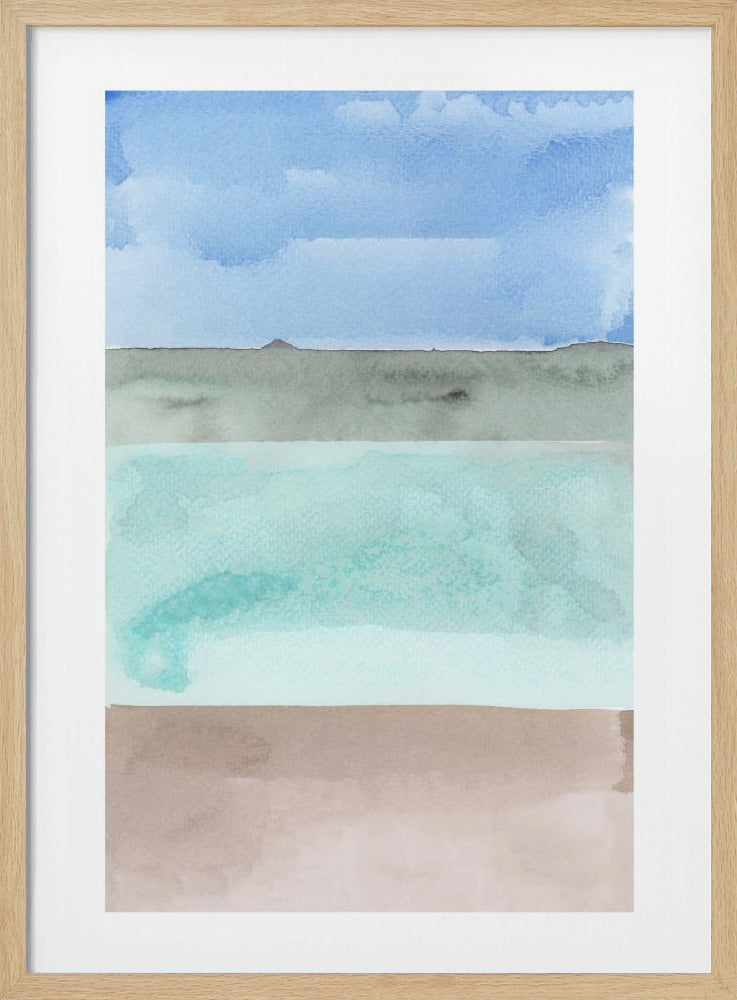 Abstracte horizontale banden van blauw, groen en beige | Poster