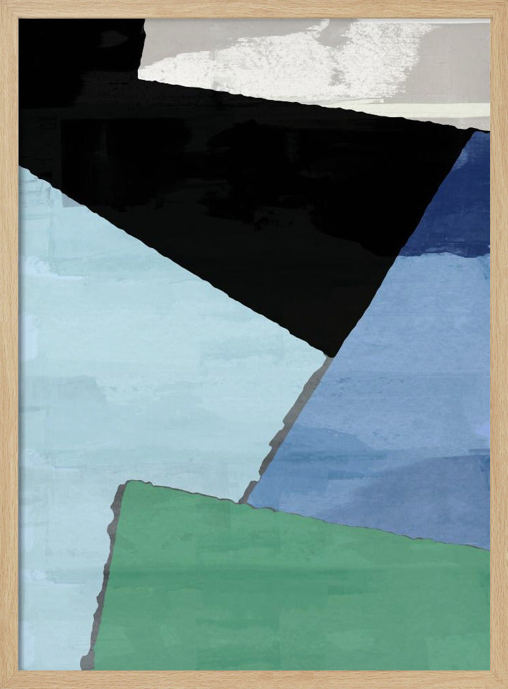 Abstracte blokken in blauw, groen en zwart | Poster