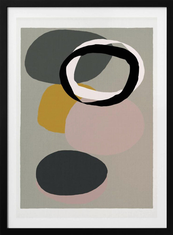 Abstracte cirkels in gedempte tinten met zwarte ring | Poster