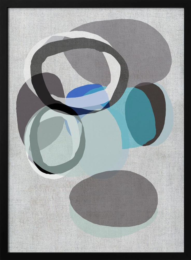 Abstracte vormen in blauw, grijs en zwarte ringen | Poster