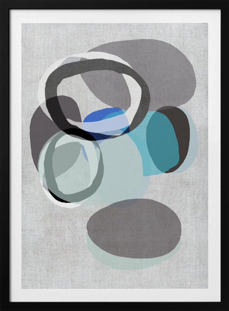Abstracte vormen in blauw, grijs en zwarte ringen | Poster
