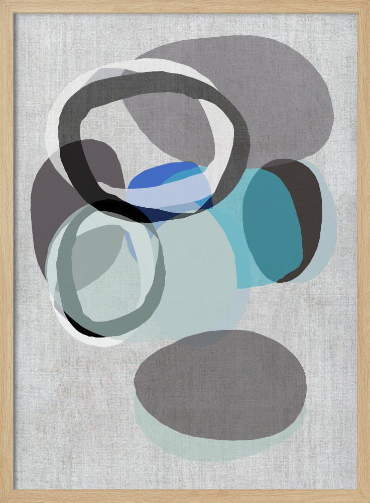 Abstracte vormen in blauw, grijs en zwarte ringen | Poster