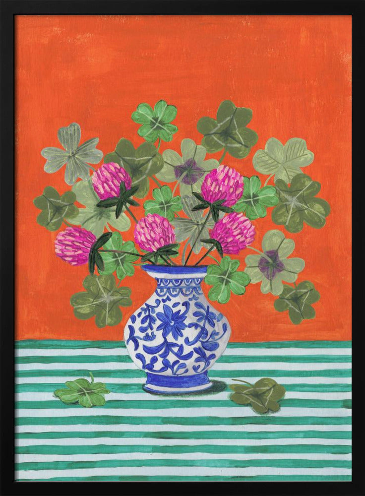 Klavers en roze bloesems | Poster