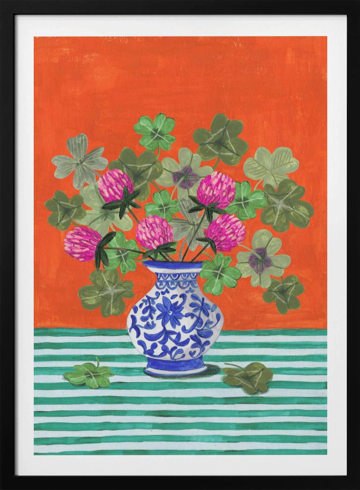 Klavers en roze bloesems | Poster