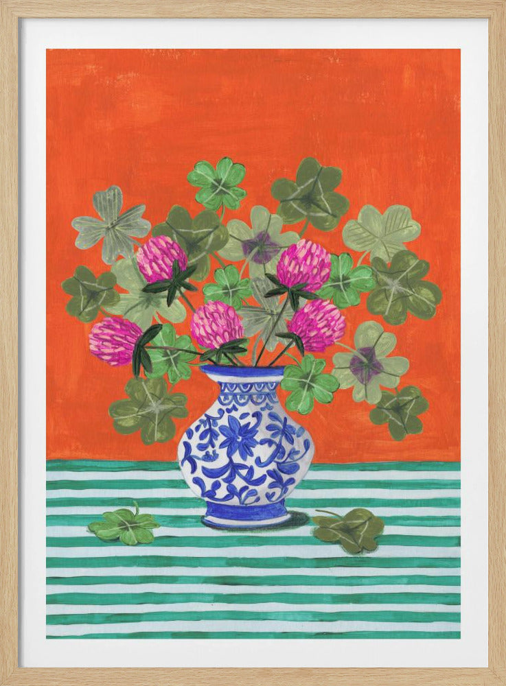 Klavers en roze bloesems | Poster