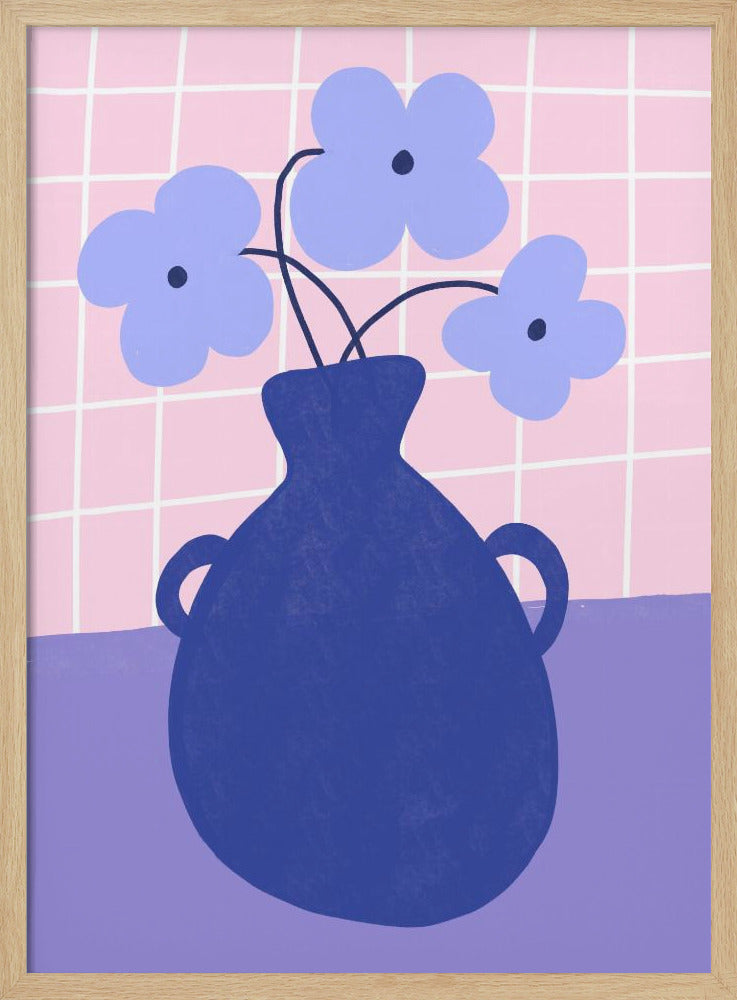 Minimalistische vaas met blauwe bloemen | Poster