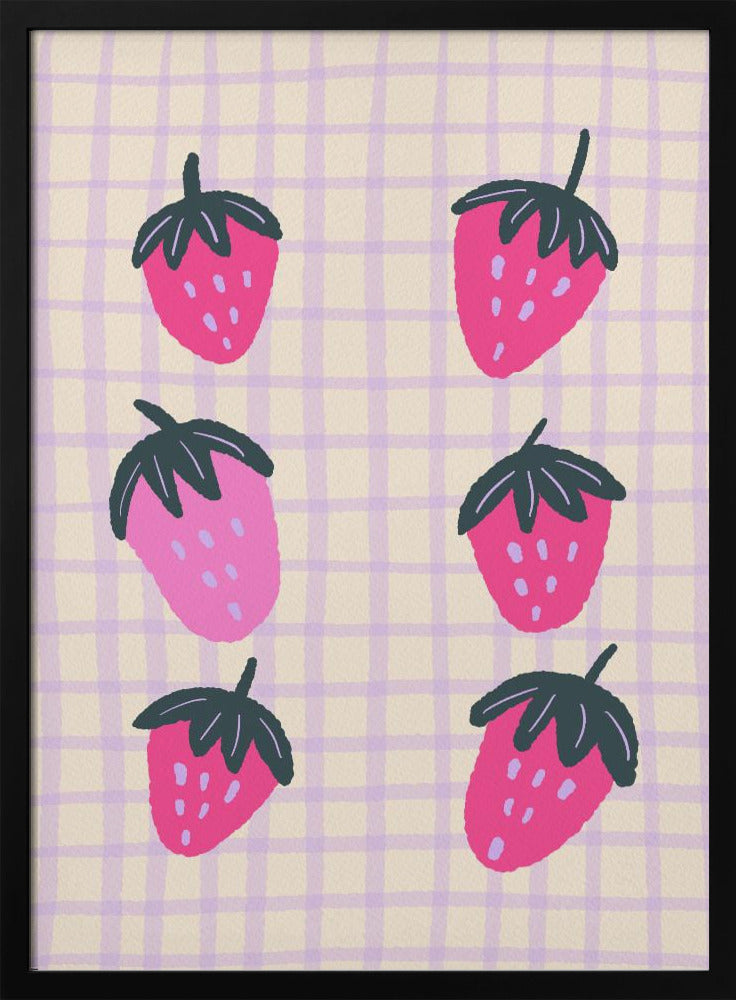 Abstracte aardbeien op een rasterpatroon | Poster