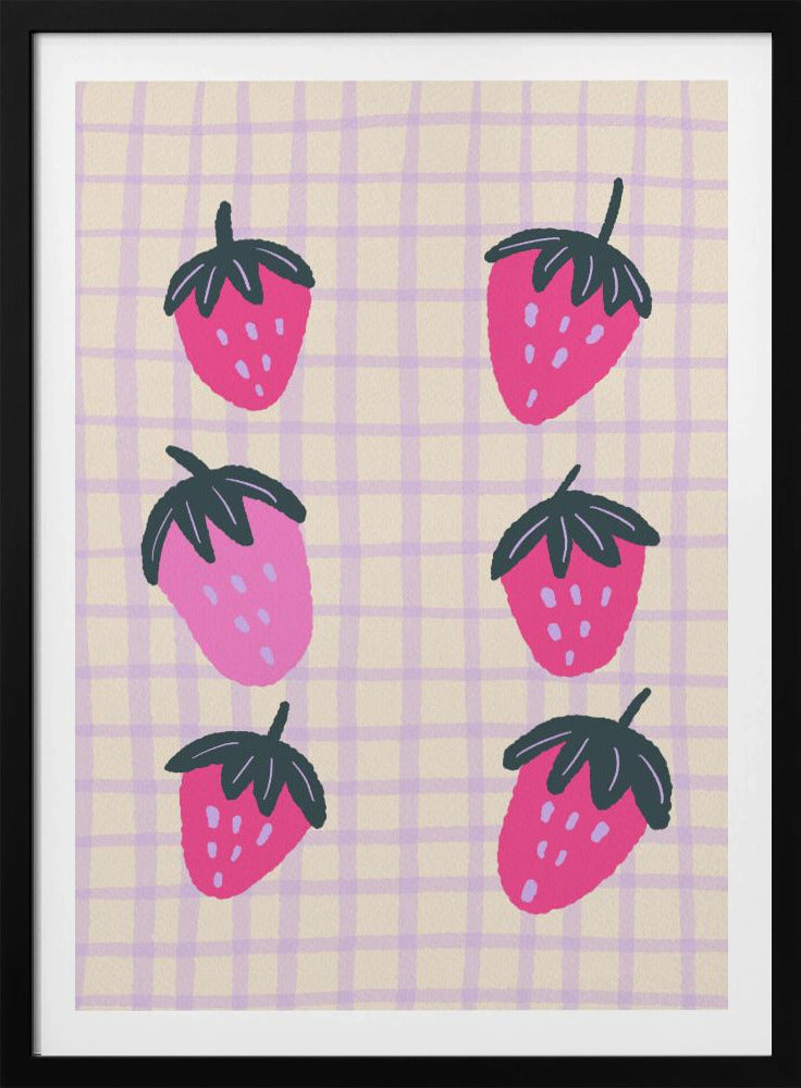 Abstracte aardbeien op een rasterpatroon | Poster