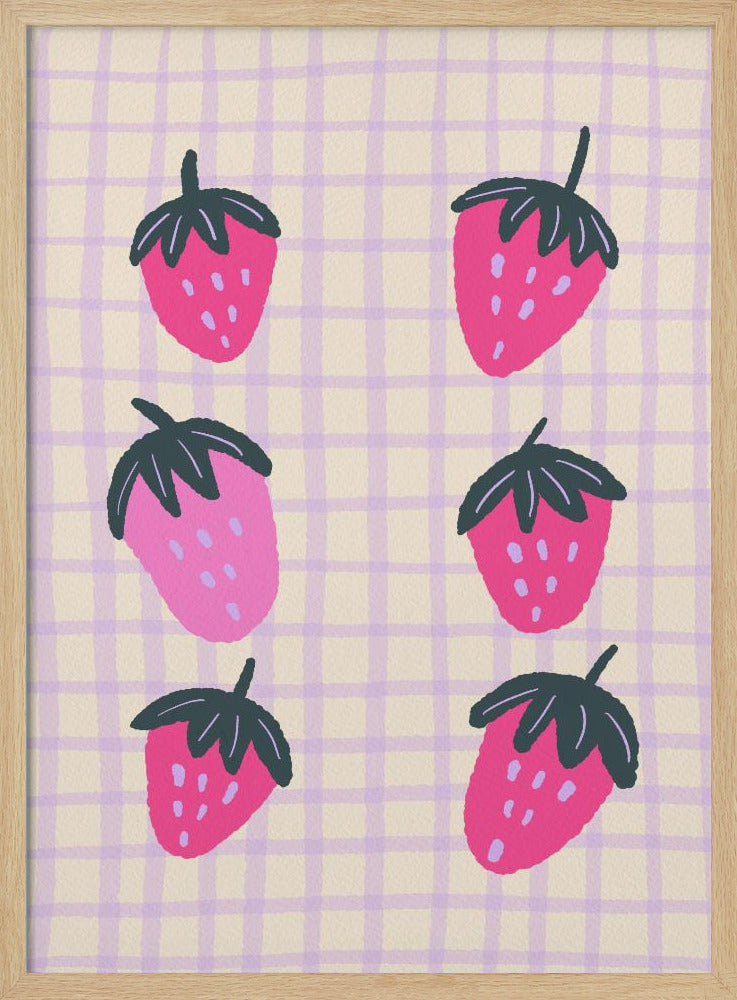 Abstracte aardbeien op een rasterpatroon | Poster