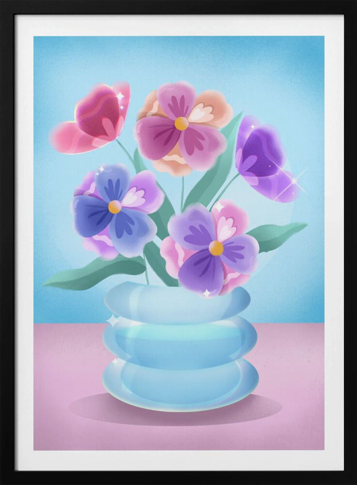 Bloemblaadjes in blauwe vaas | Poster