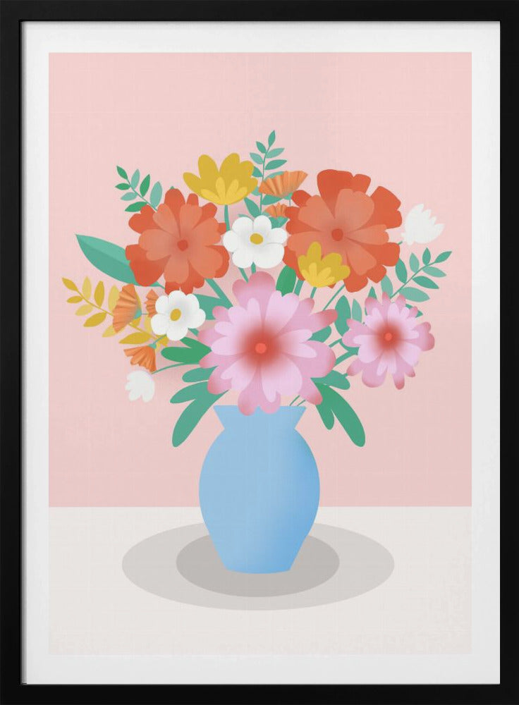 Levendig boeket bloemen in een blauwe vaas | Poster