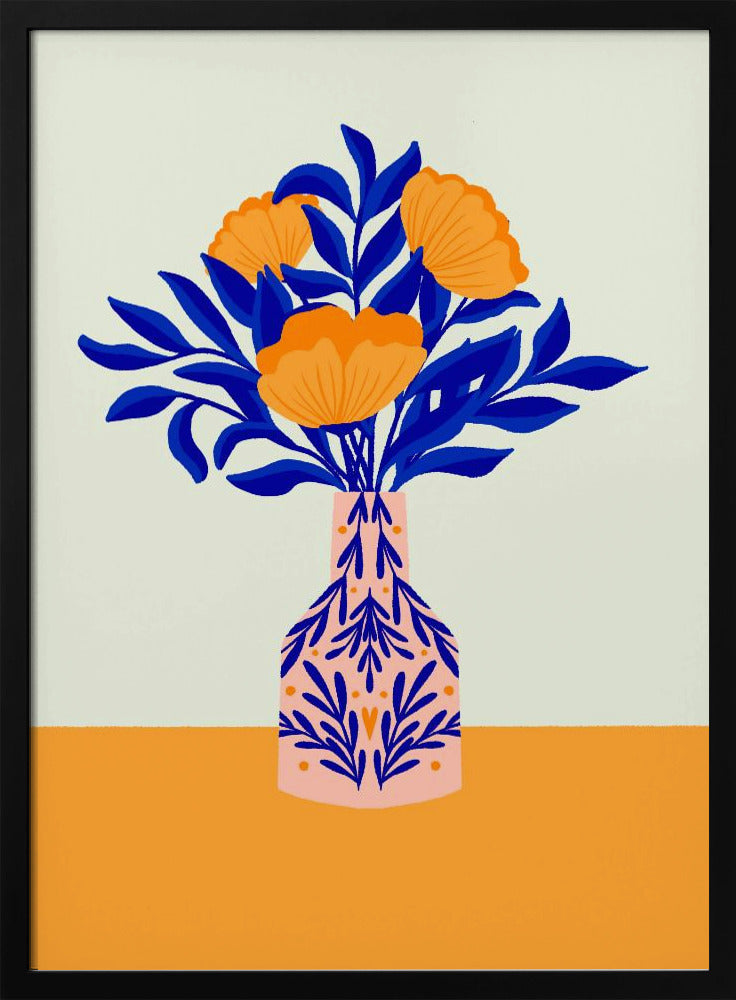Oranje klaprozen in een vaas | Poster