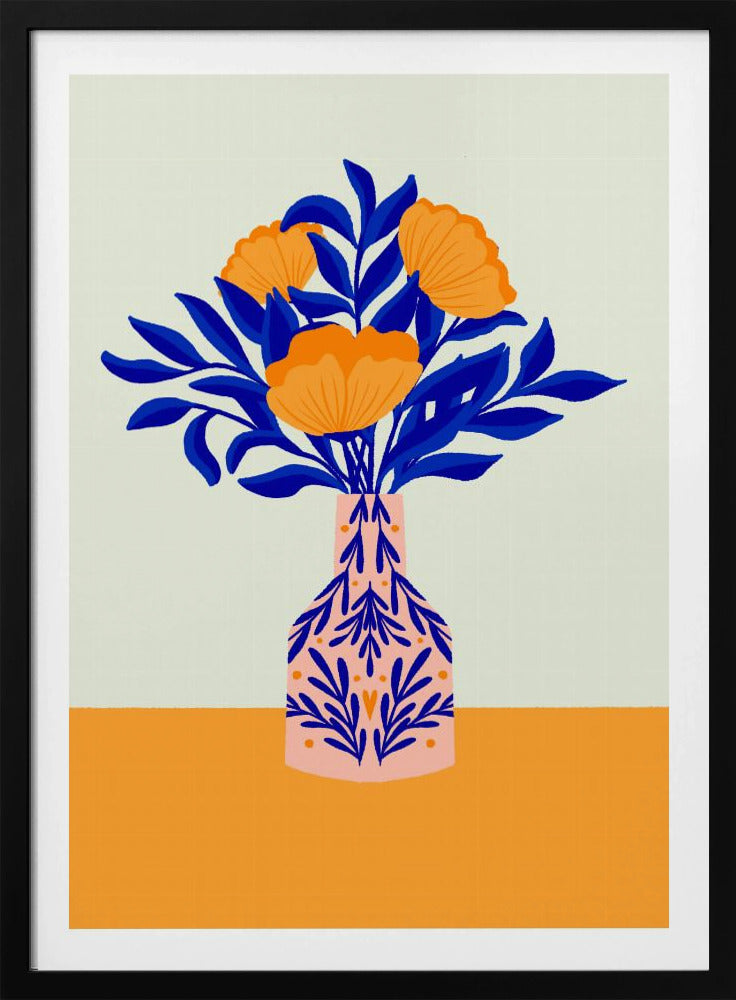 Oranje klaprozen in een vaas | Poster