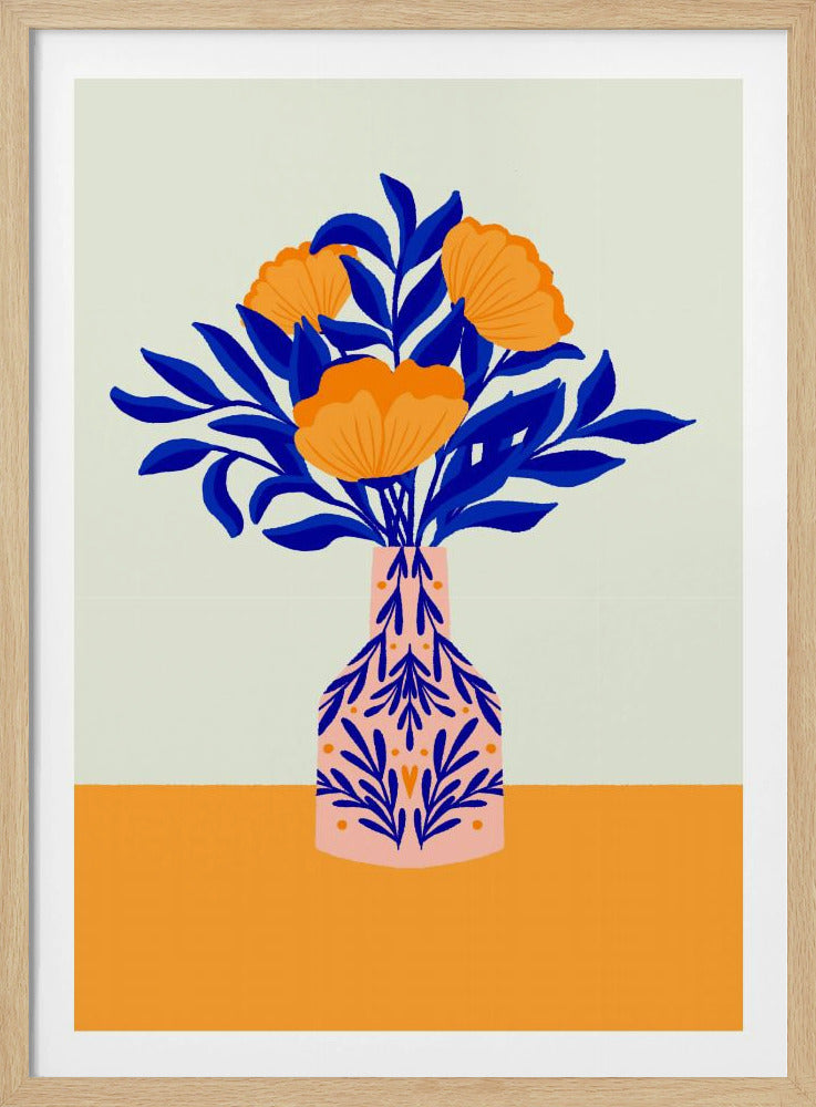 Oranje klaprozen in een vaas | Poster