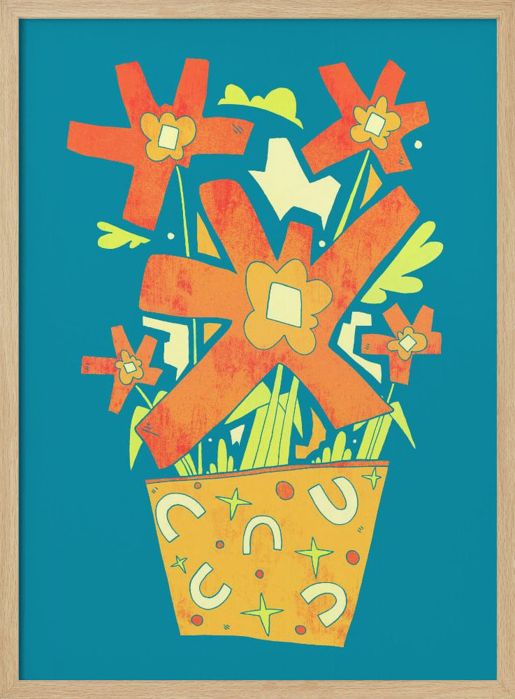Abstracte bloemen in een decoratieve pot | Poster