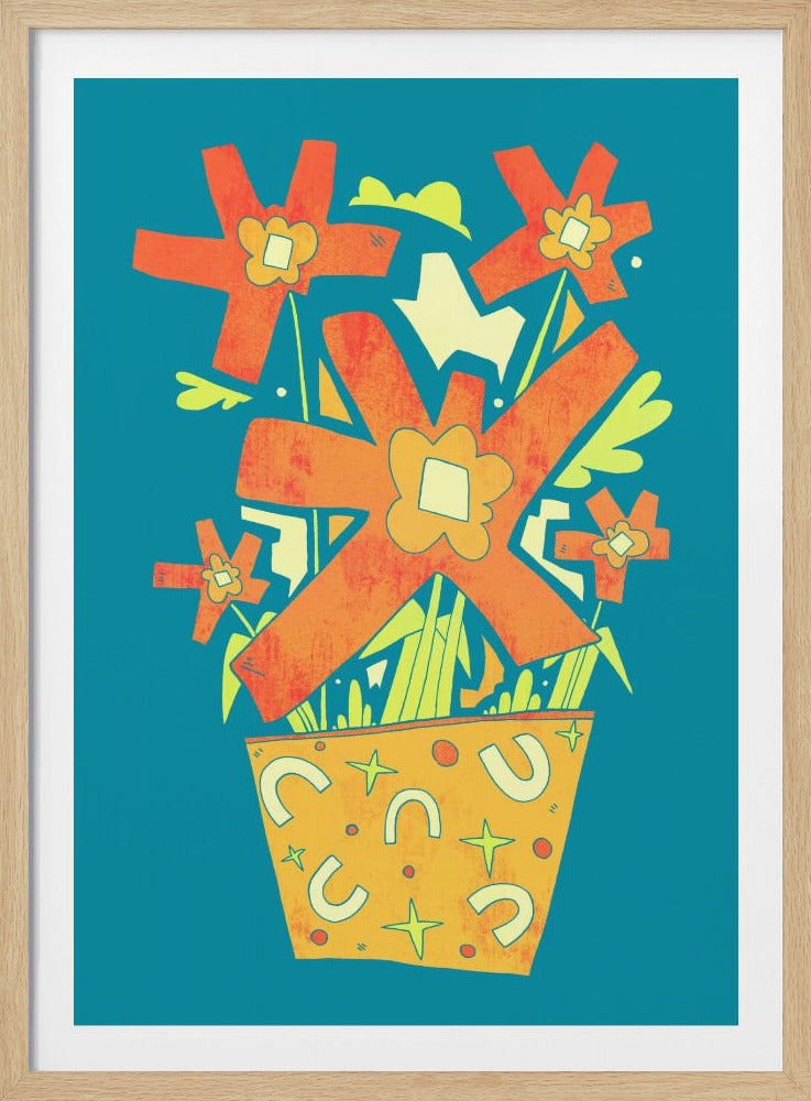 Abstracte bloemen in een decoratieve pot | Poster