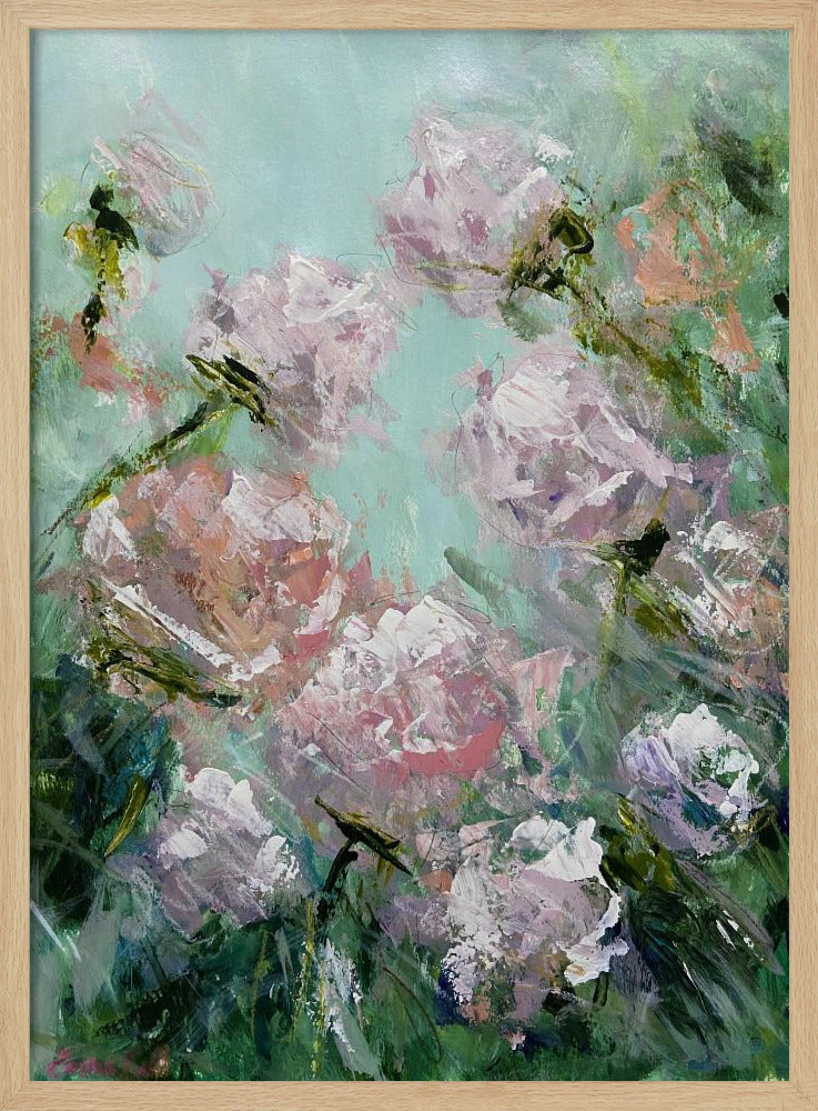 Bloemenpenseelstreken in roze en groen | Poster