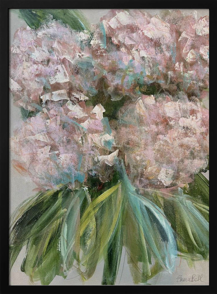 Roze hortensia's met groene bladeren | Poster