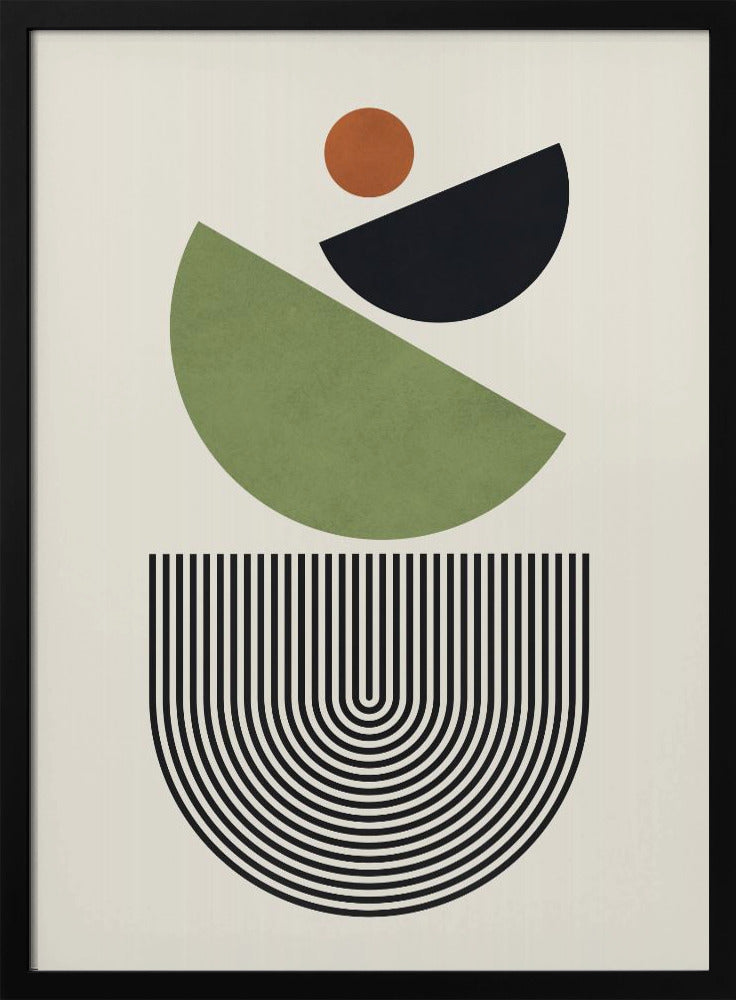 Geometrische vormen in groen, zwart en oranje | Poster