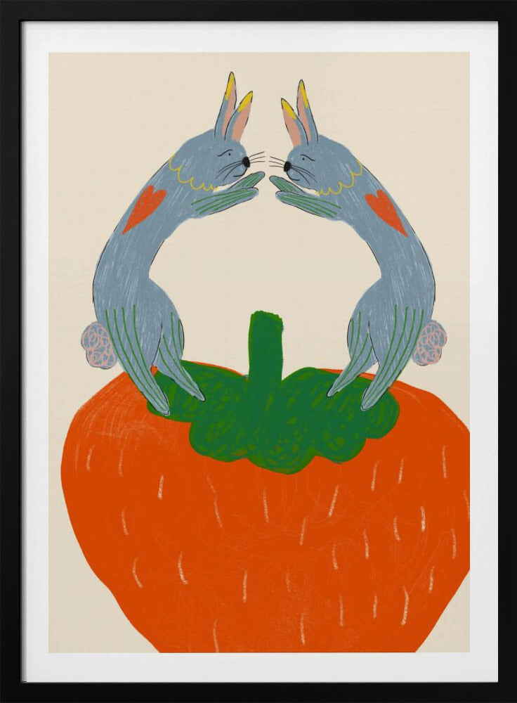 Konijnen op aardbei | Poster