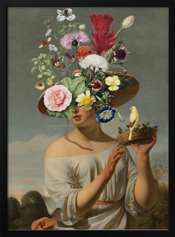 Vrouw met een grote bloemenhoed | Poster