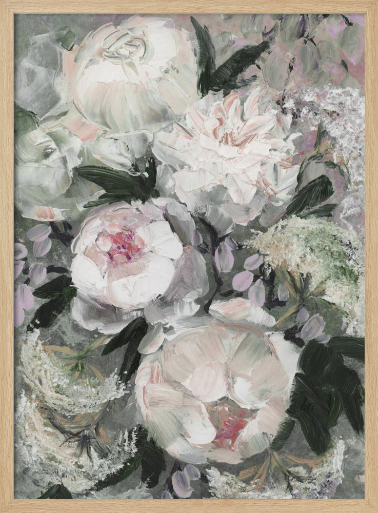 Bloemencompositie met witte en roze bloemen | Poster