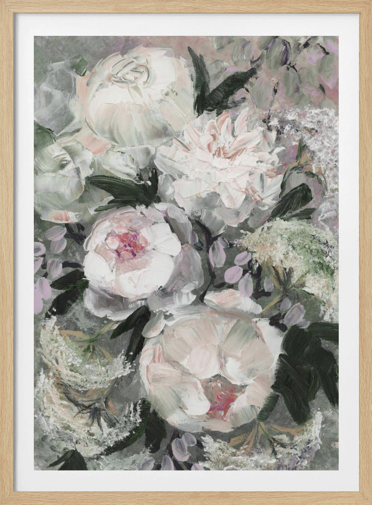 Bloemencompositie met witte en roze bloemen | Poster