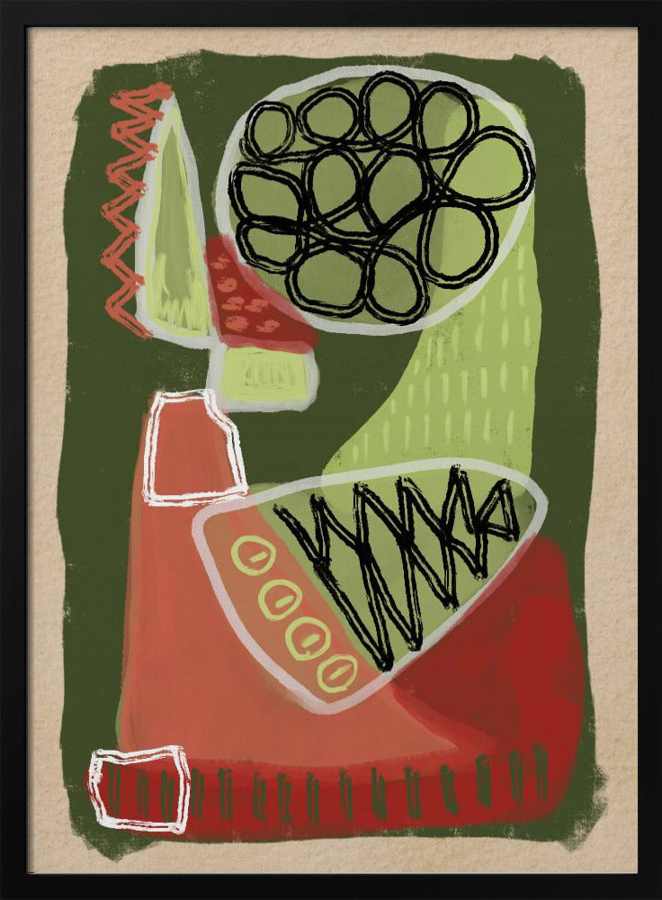 Abstract groen en rood | Poster