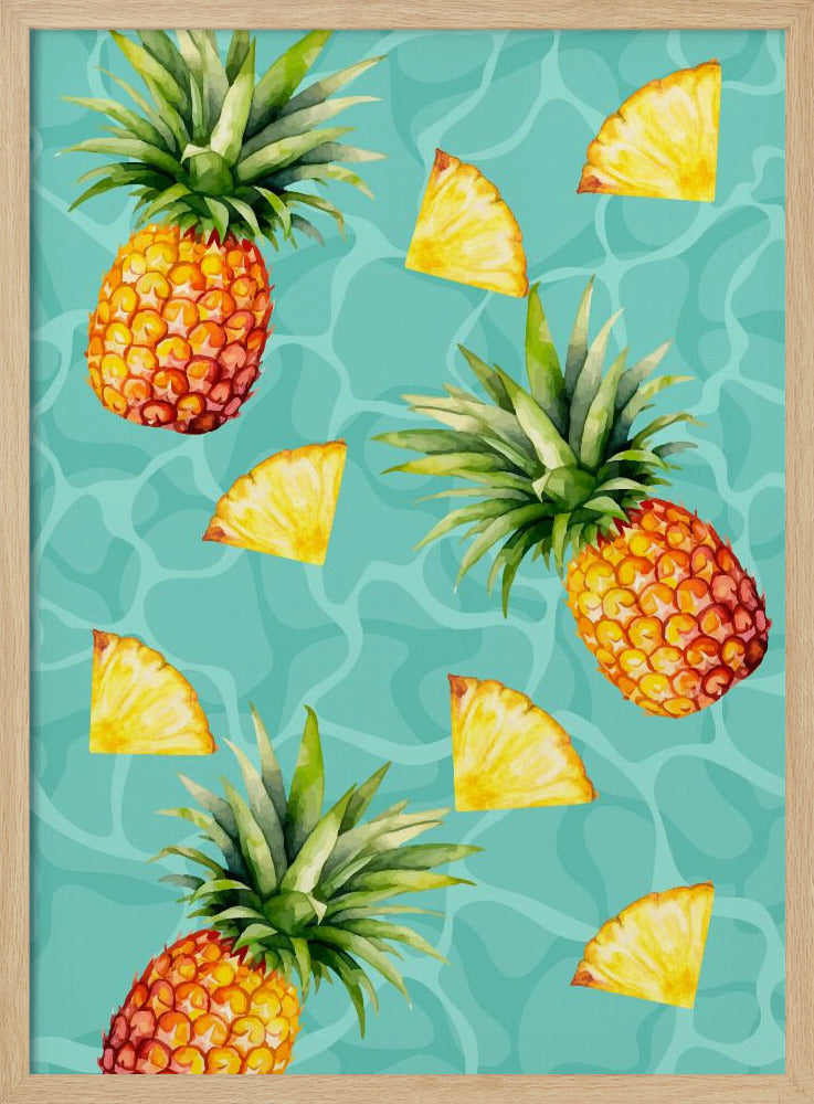 Exotisch ananas- en schijfjesesthetisch patroon - Tropische zomer aquarel | Poster