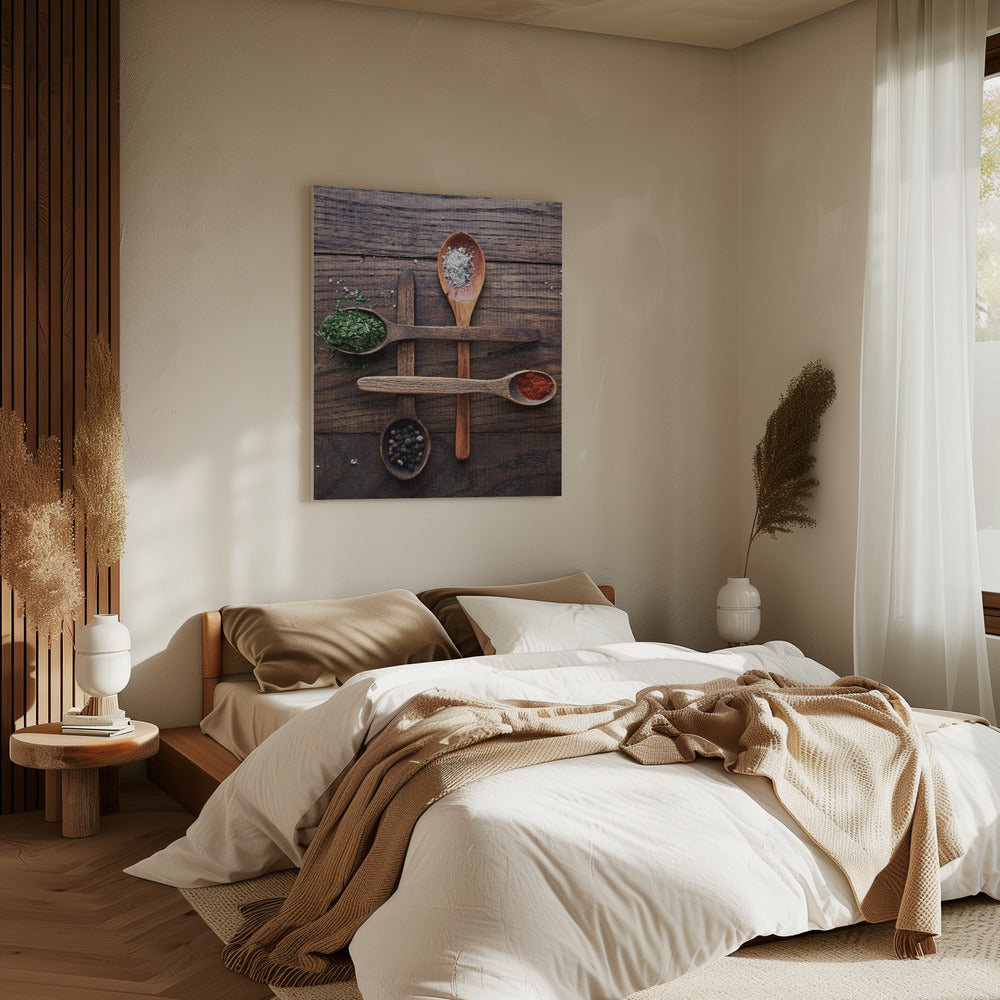Houten lepels met kleurrijke kruiden | Canvas