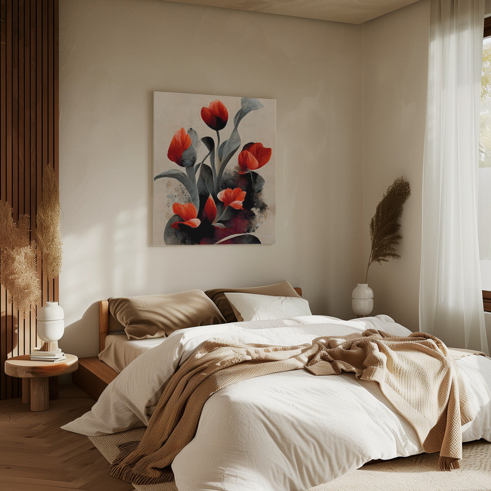 Karmozijnrode bloesems | Canvas