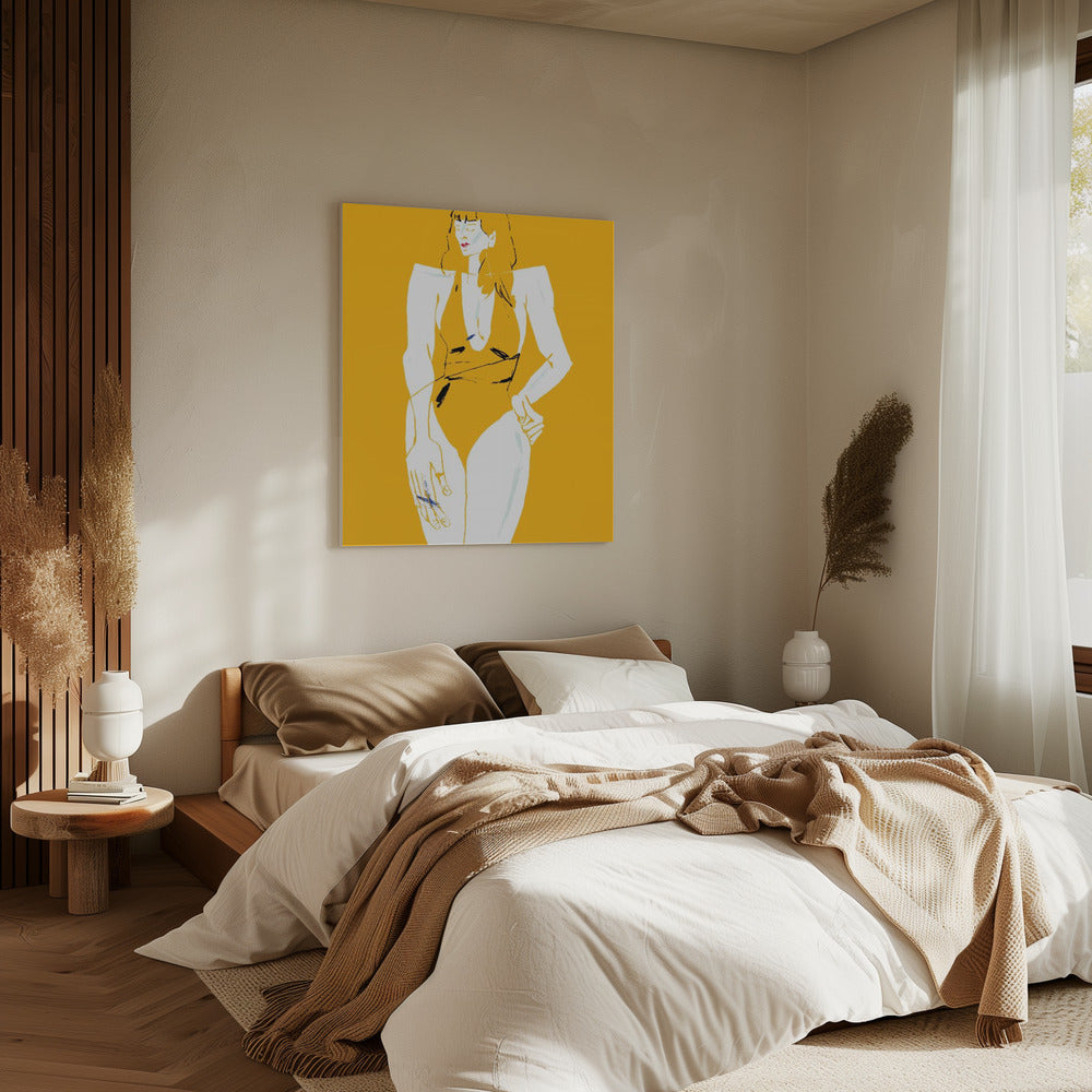 Meisje in badpak geel | Canvas
