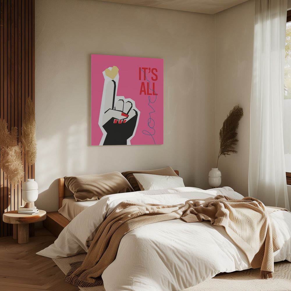 Het is allemaal liefde hand roze | Canvas