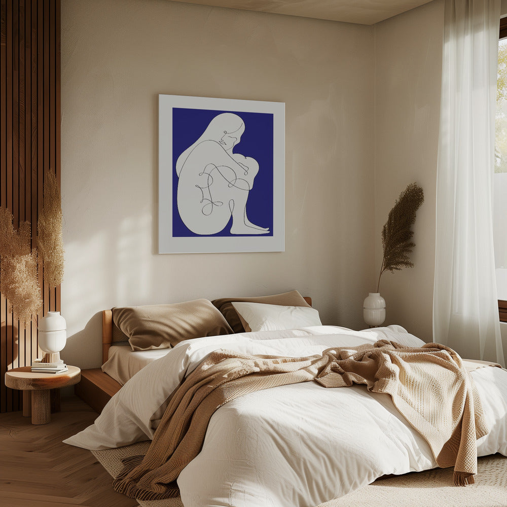 Zittende vrouw blauw | Canvas