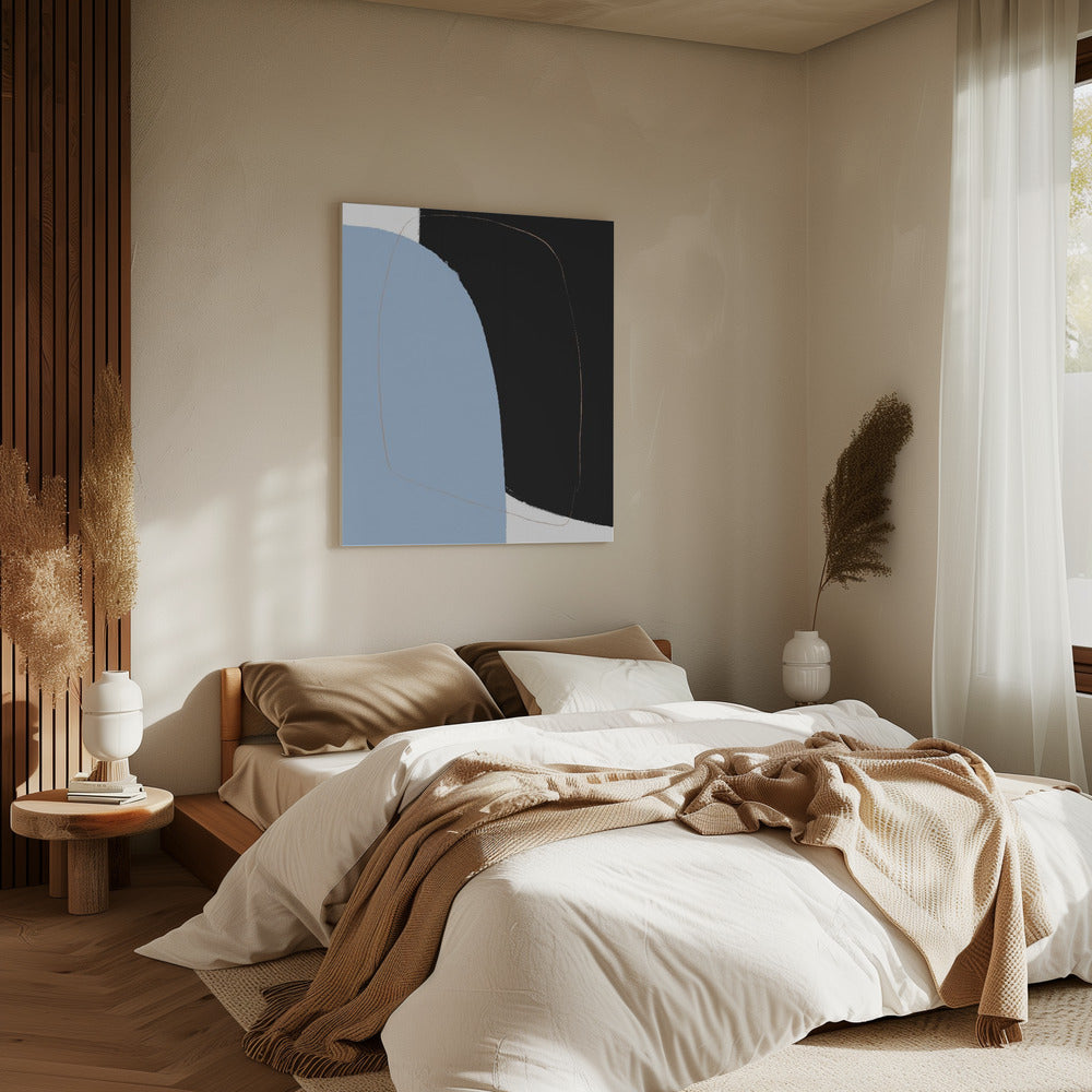 Overlappende zwarte en blauwe vormen | Canvas