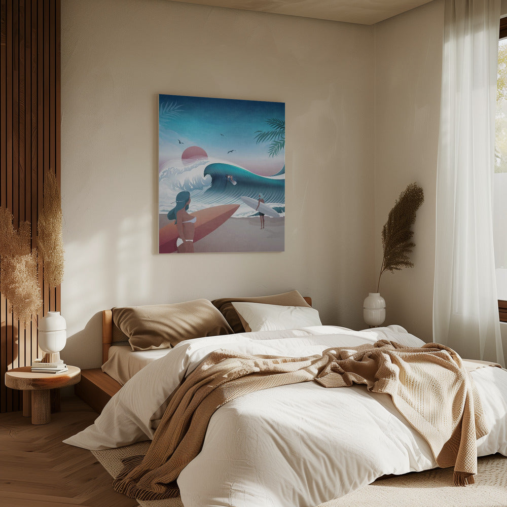 Zonsondergang Surfscène | Canvas