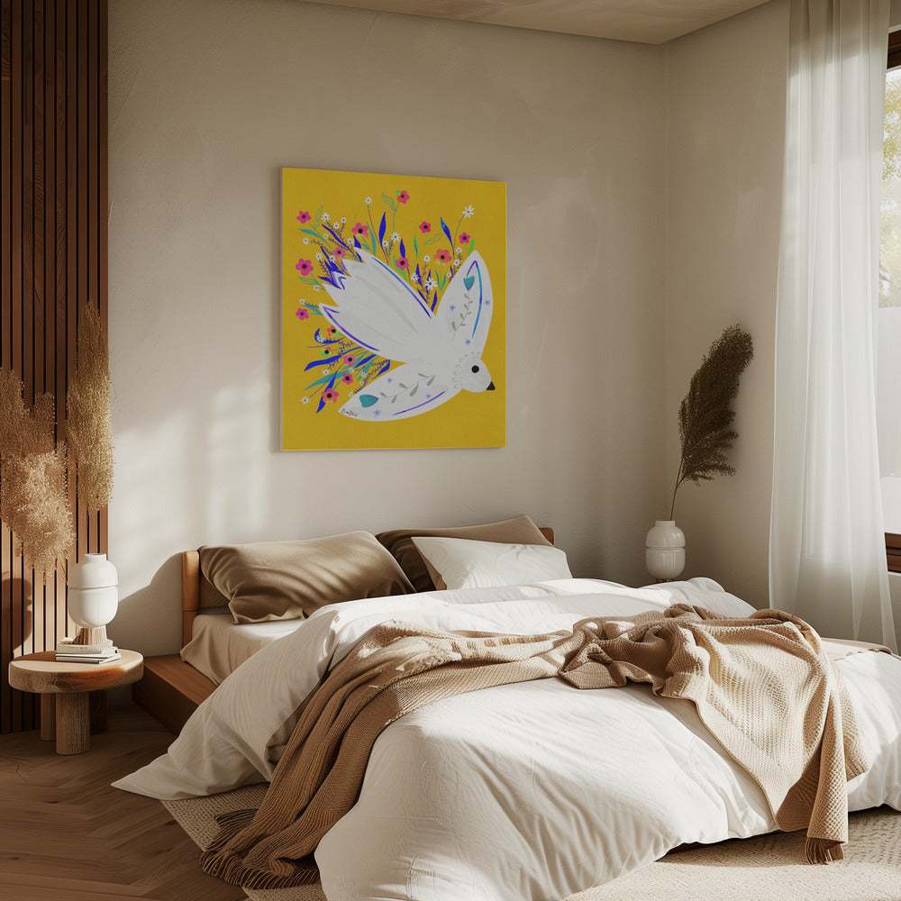 Vogel in bloemen illustratie | Canvas