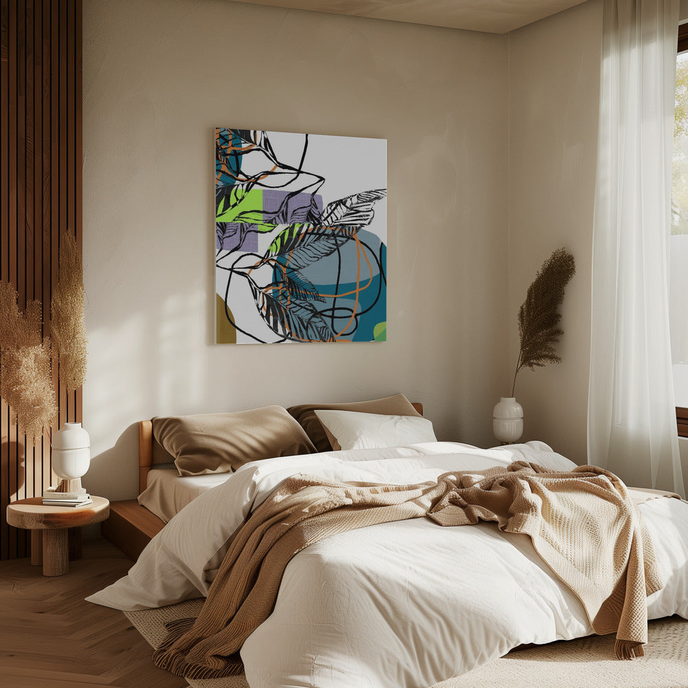 Abstracte zwarte bladeren met kleur nr. 1 | Canvas