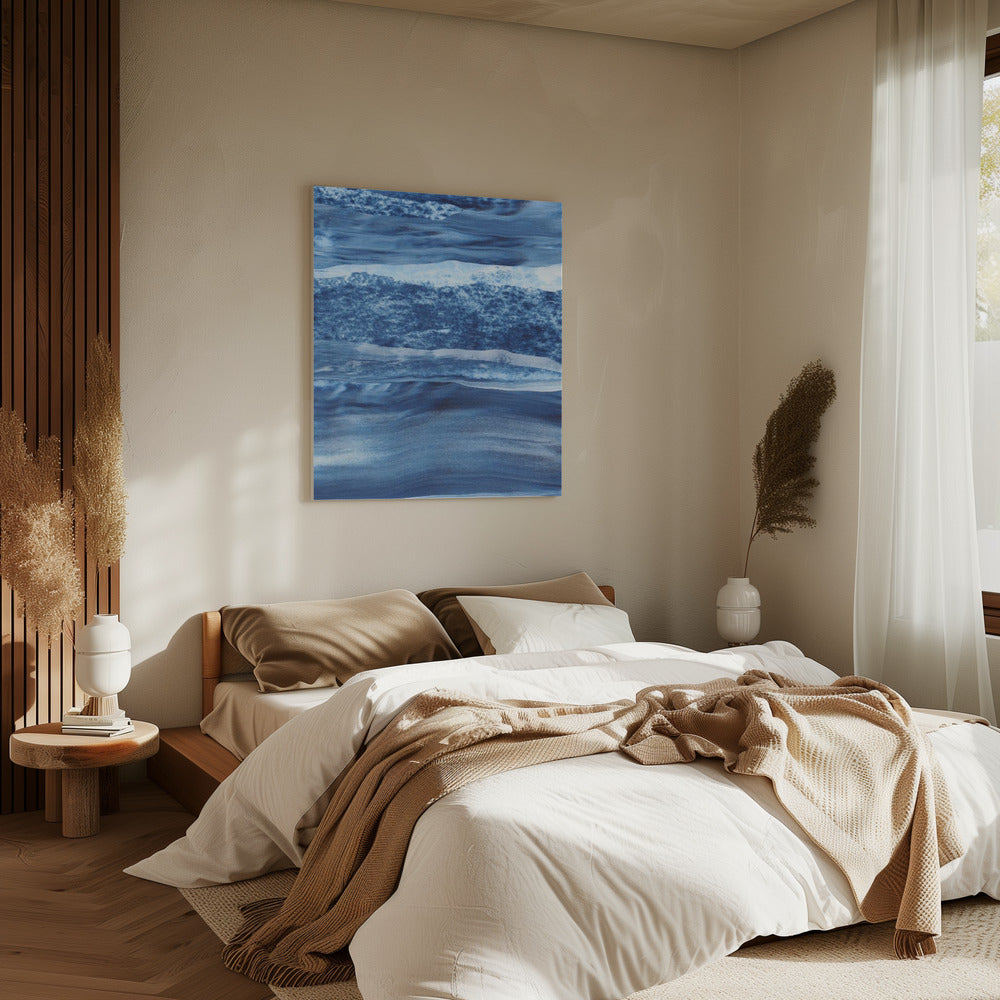 Blauwe textuur met vloeiende verticale lijnen | Canvas