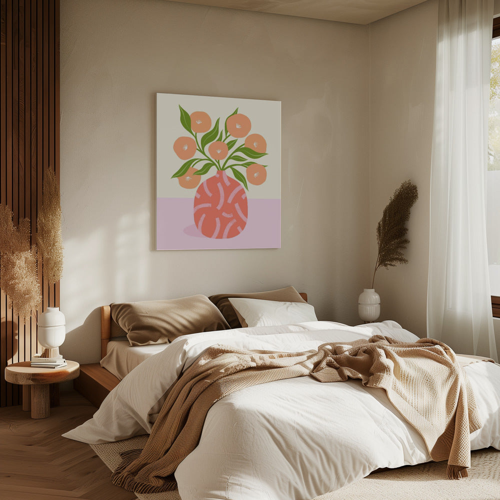 Bloemen in koraalvaas | Canvas
