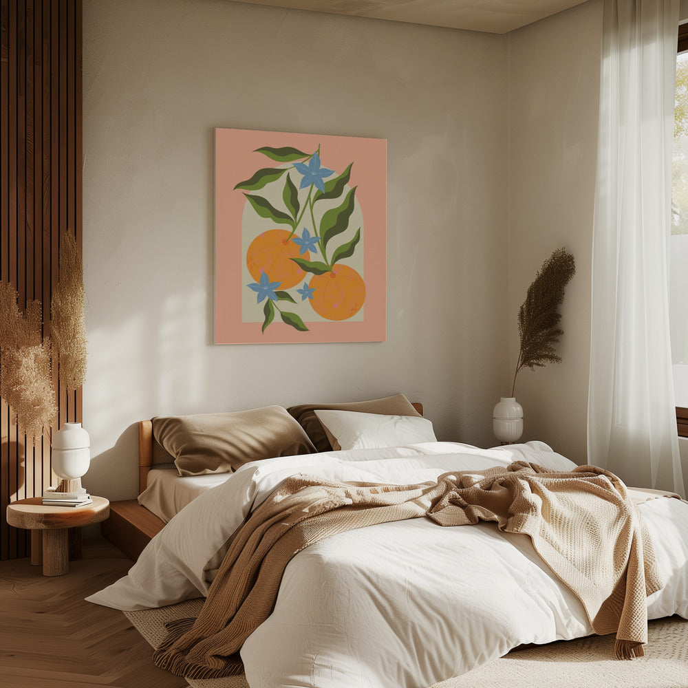 Sinaasappeltak met bloemen | Canvas