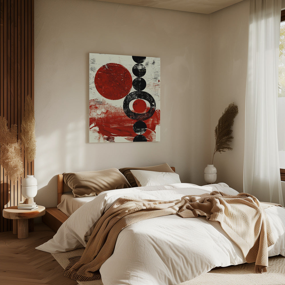 Geometrische vormen met rode en zwarte cirkels | Canvas