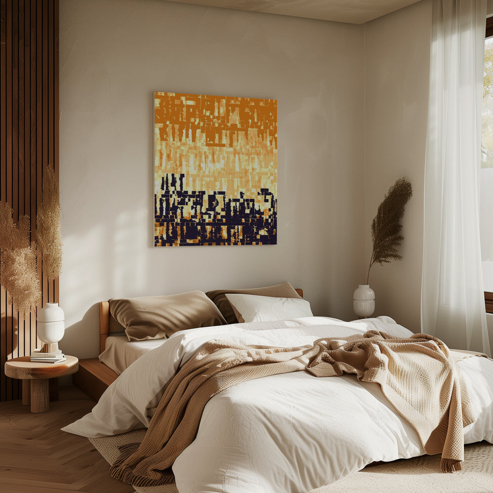 Oranje en zwart kleurenpalet met gepixelde texturen | Canvas