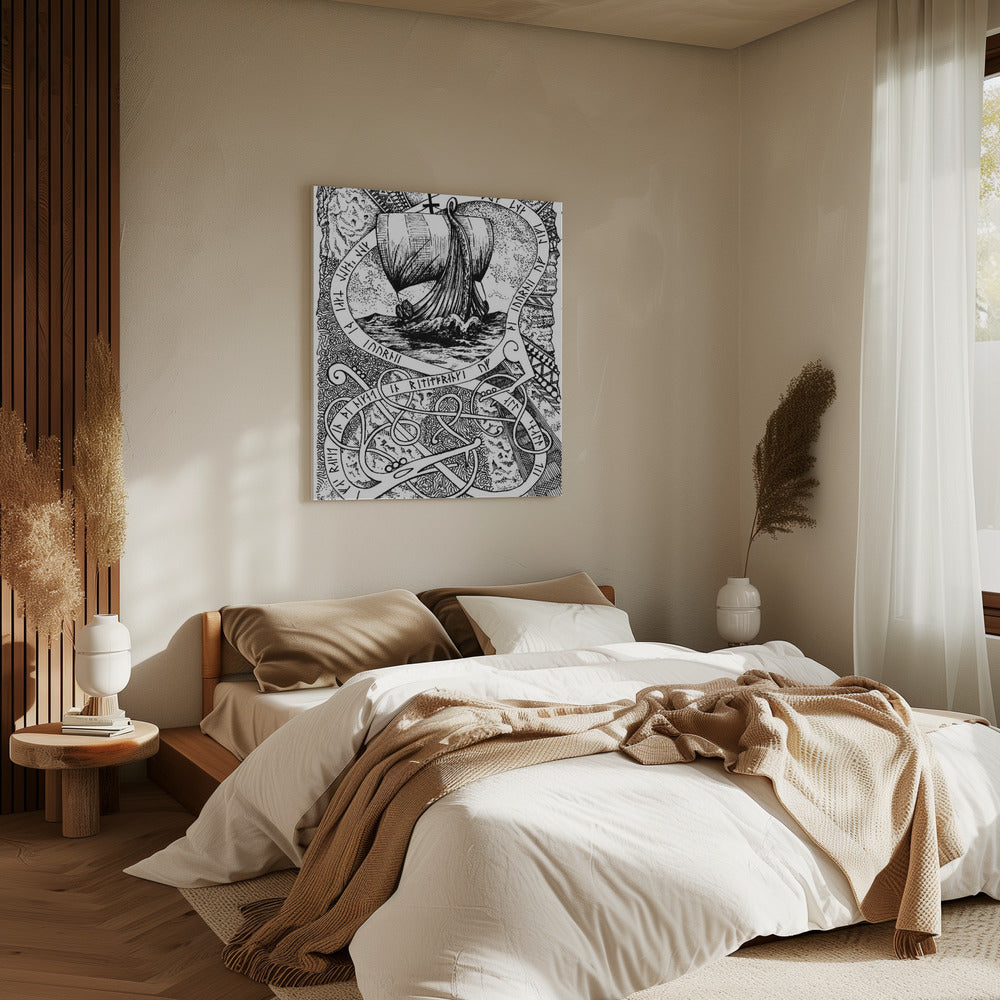 De Reis. Viking Doodle Inkttekening. | Canvas